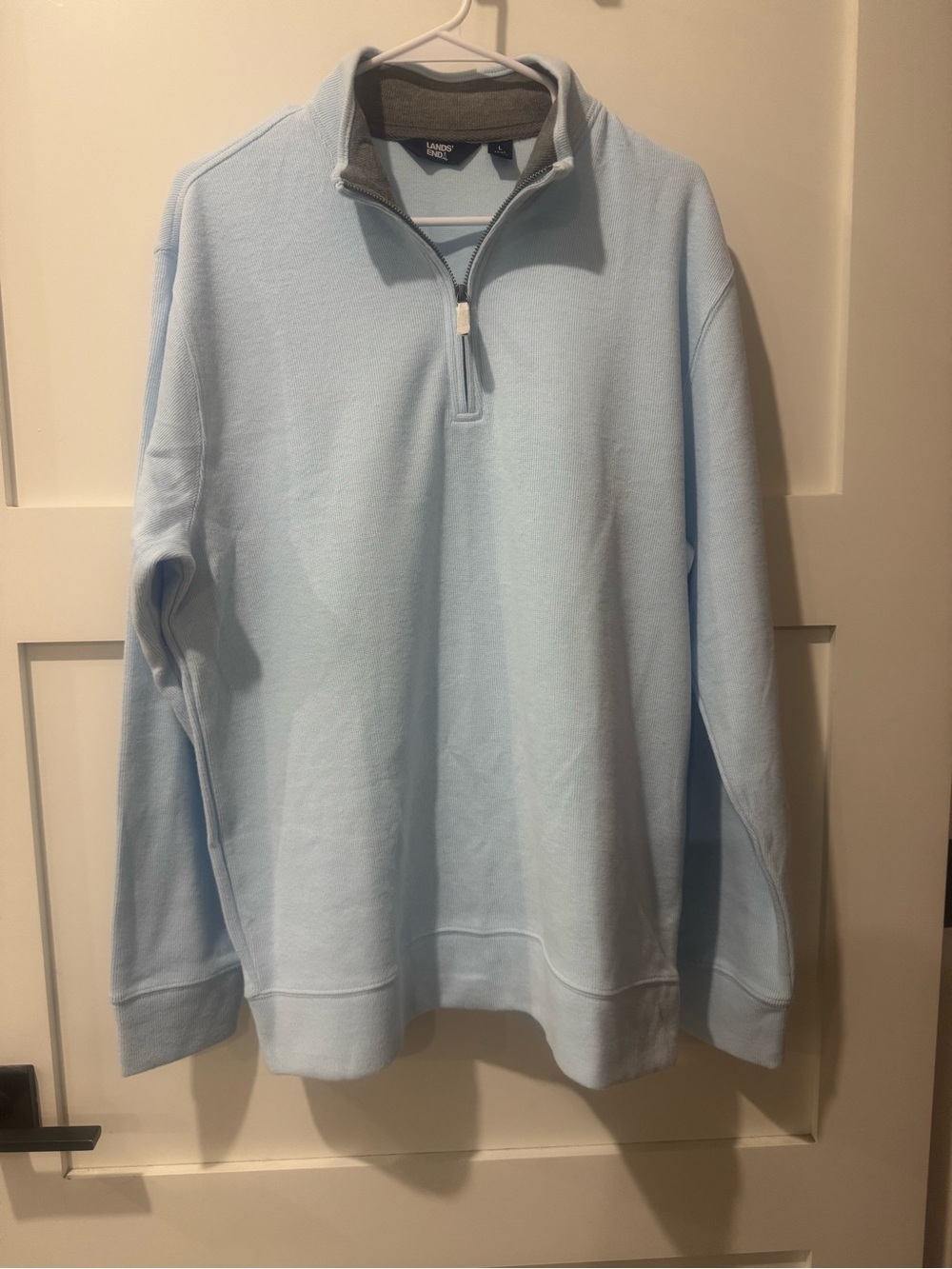 NWOT Lands' End Men's Bedford Ribbed Pale Blue Quarter-Zip Pullover